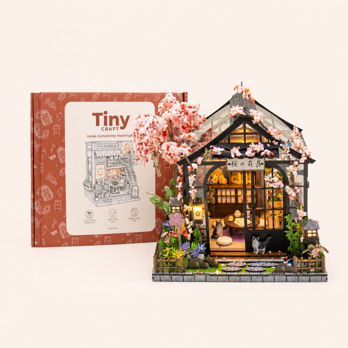 The Sakura Teahouse finished kit with its TinyCraft gift box