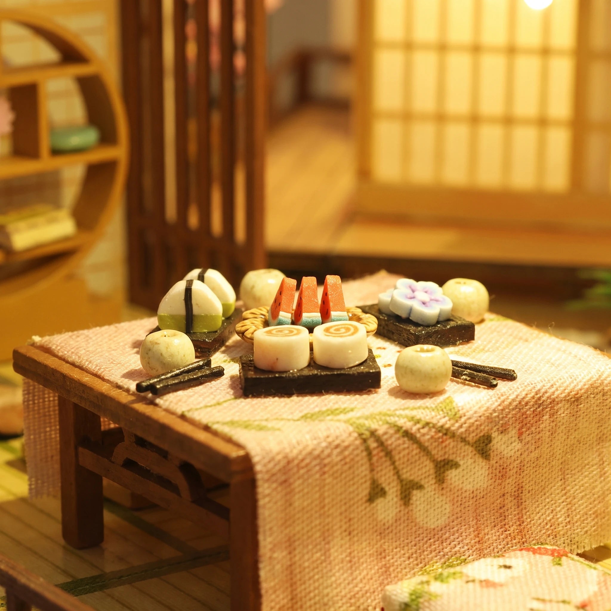 Close-up of the tea tray with tiny sweets in The Shogun's Garden