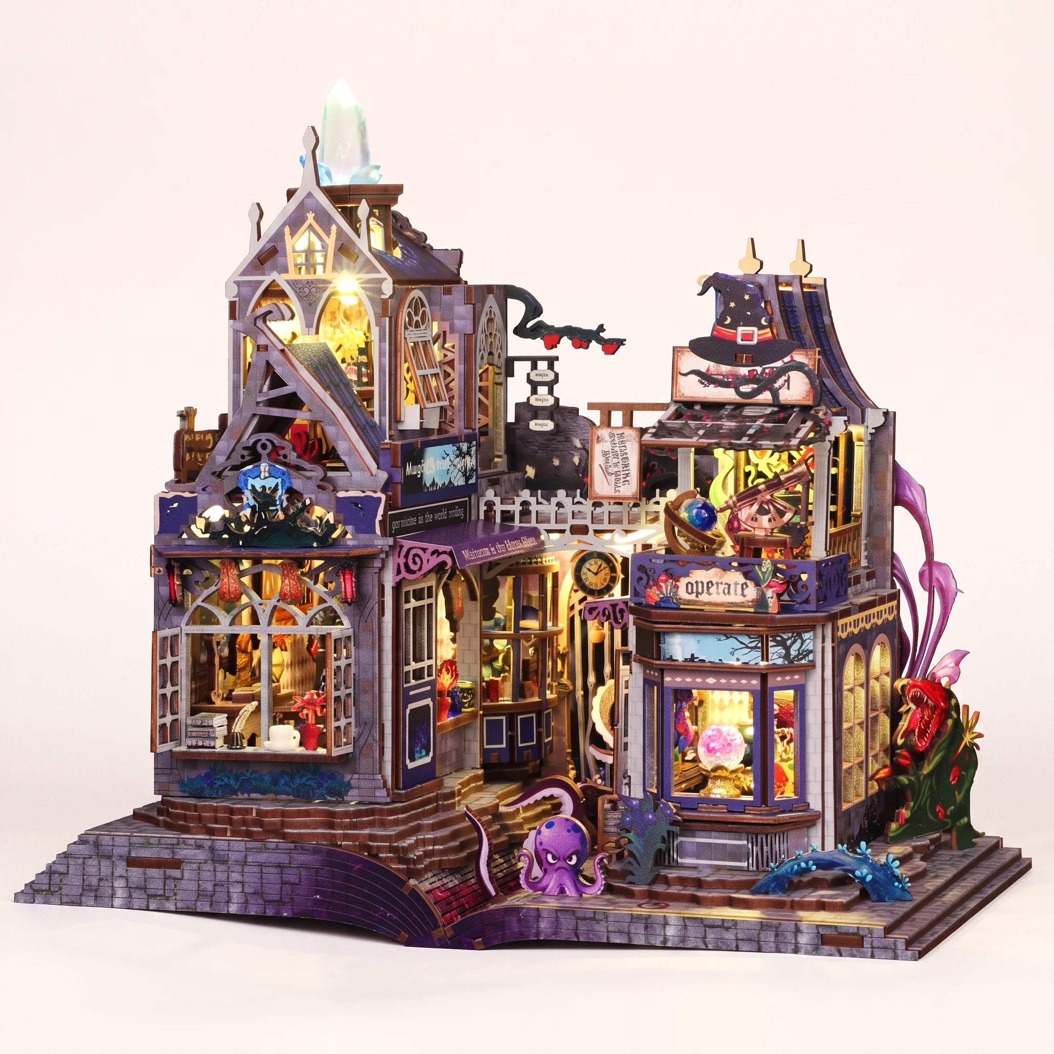 The Storybook Bazaar DIY miniature magic quarter kit, lights on, studio hero