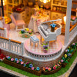 Detail of the white grand piano on the round pink terrace