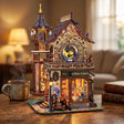 The Timekeeper's Arcanum lit on a wooden desk at dusk beside a mug of tea