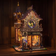 The Timekeeper's Arcanum glowing at night on a dark walnut shelf