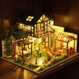 The Willow Bridge glowing on a walnut shelf at night