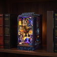 The Neon Reactor glowing on a walnut shelf at night
